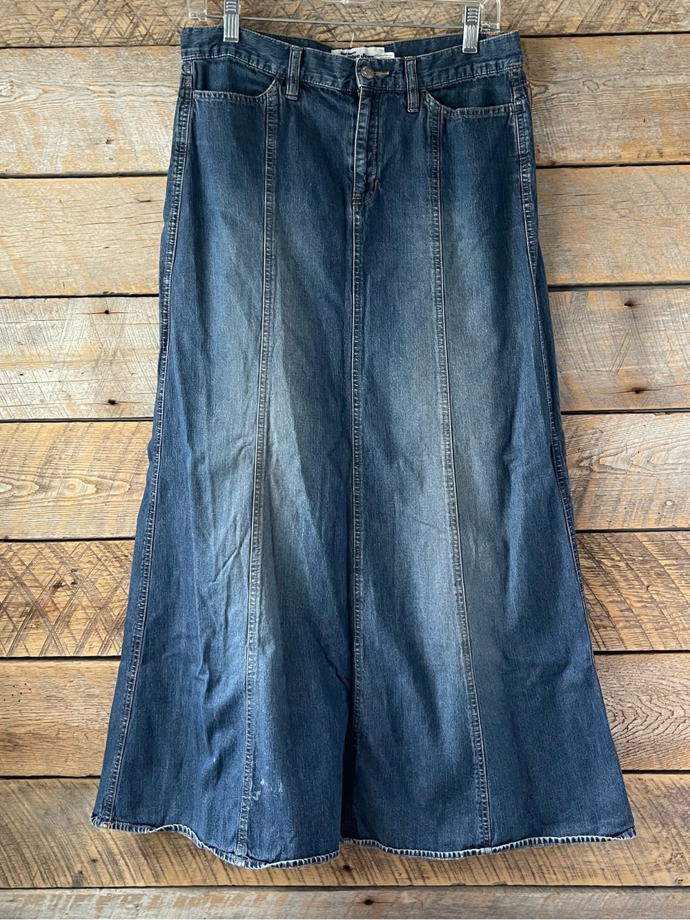 Vintage Y2K Old Navy Maxi Jean Skirt Denim Sz 6 Paneled Modest Boho Western